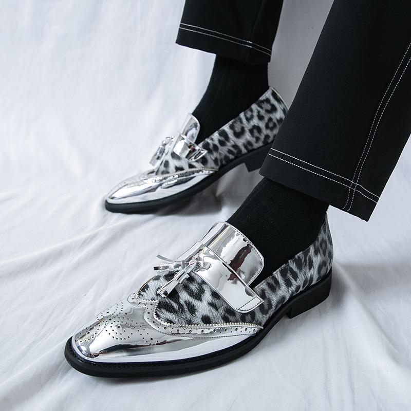 Brand Men Shoes Leopard Print Design Leather Shoes Classic Business Dress Shoe Golden Patent Leather Party Wedding Shoes for Men