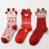 Cute Stereoscopic Christmas Socks Red Cartoon Elk Women Warm Cozy Mid Tube Socks Floor Kawaii Girls New Year Gifts