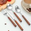 4Pcs/Sets 304 Stainless Steel Tableware Set,Steak Knife Fork Spoon Set Retro Walnut Wooden Handle Restaurant hotel Tableware Set