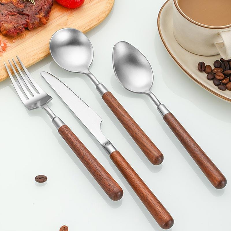 4Pcs/Sets 304 Stainless Steel Tableware Set,Steak Knife Fork Spoon Set Retro Walnut Wooden Handle Restaurant hotel Tableware Set