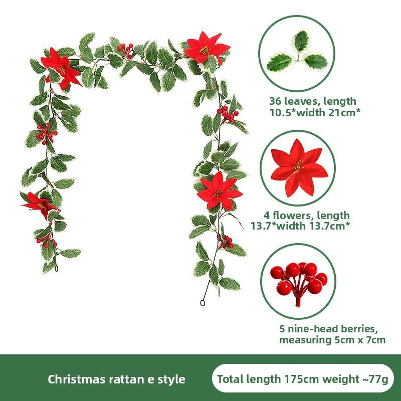 Christmas Simulation Red Fruit Vine With Artificial Pine Needles For Holiday Home Decor