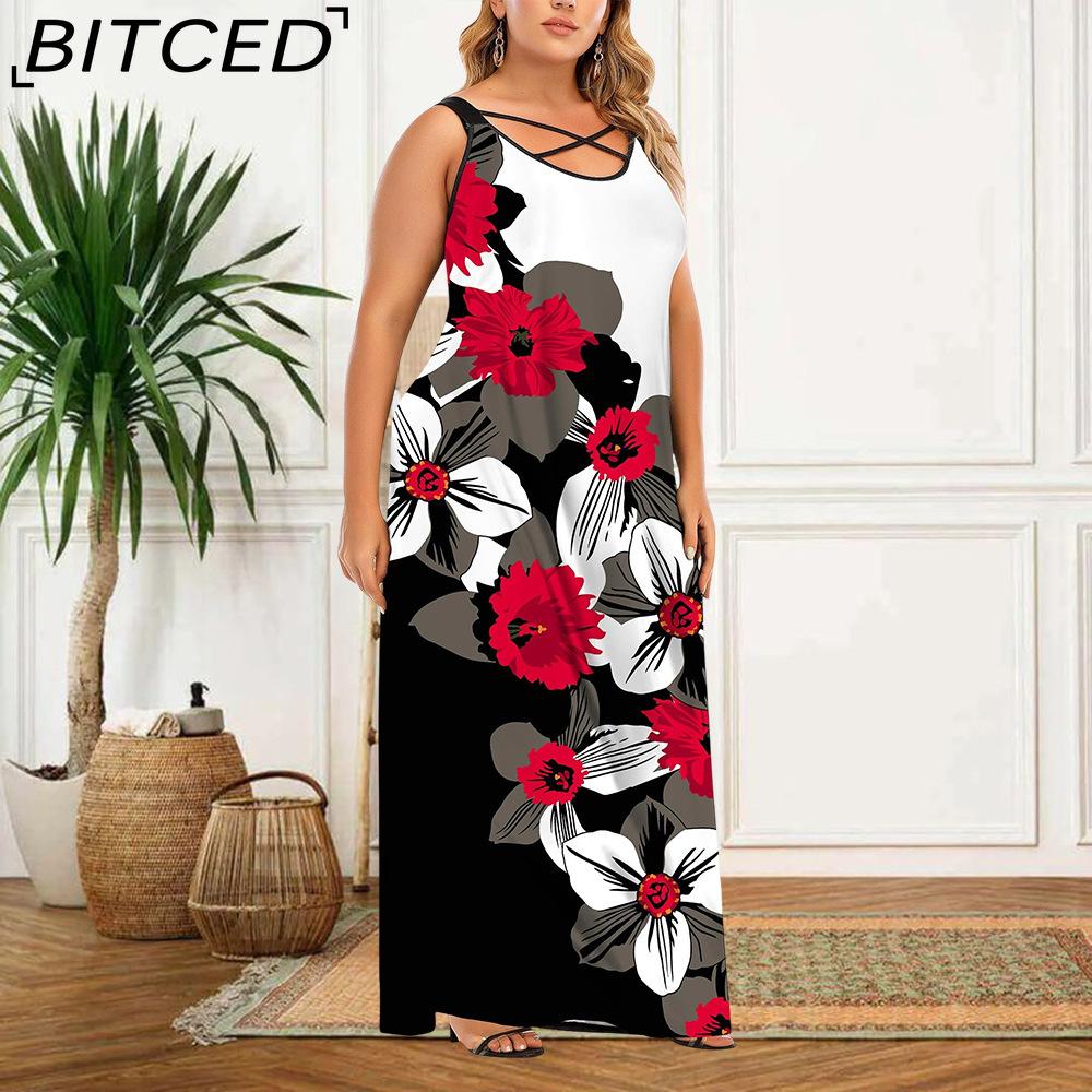 BITCED Women's Fashion Summer Spring Sleeveless U-Neck Casual Dresses