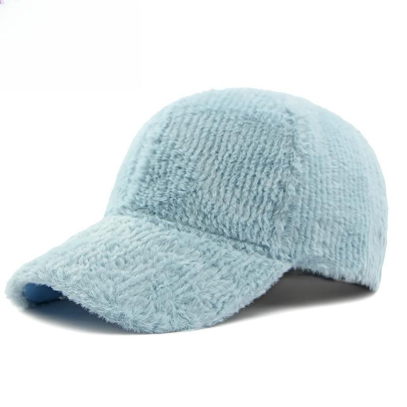 Women's Fluffy Plush Baseball Cap Winter Warm Faux Fur Peaked Hat Cute Solid Color Hard Top Teddy Fleece Cap