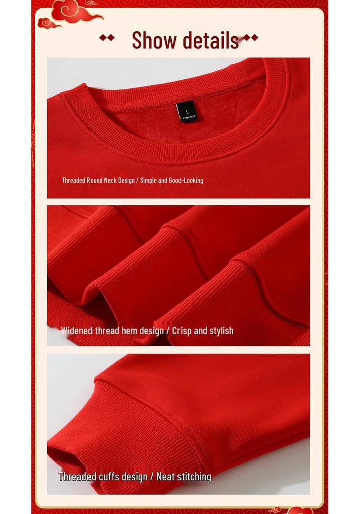 Women's 2026 Year of the Horse Red Round Neck Fleece-Lined Hoodie - Loose Fit, Autumn/Winter Edition