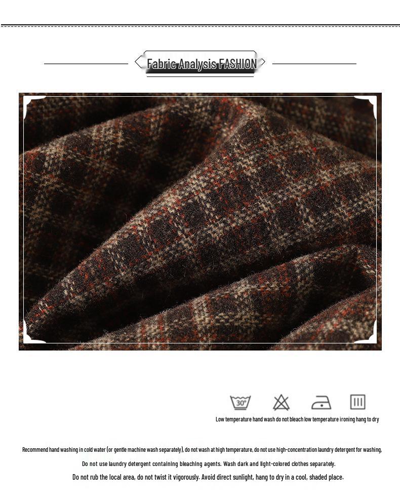 Wool Blend Elastic Waist Plaid Midi Skirt - Retro A-line for Autumn/Winter 2025