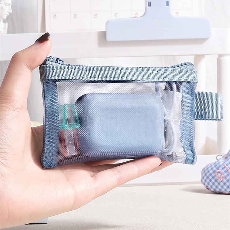 1PC Portable Mini Zipper Mesh Storage Bag New Coin Purse Small Square Mesh Coin Purse Travel Storage Carry Pouch with Zippered