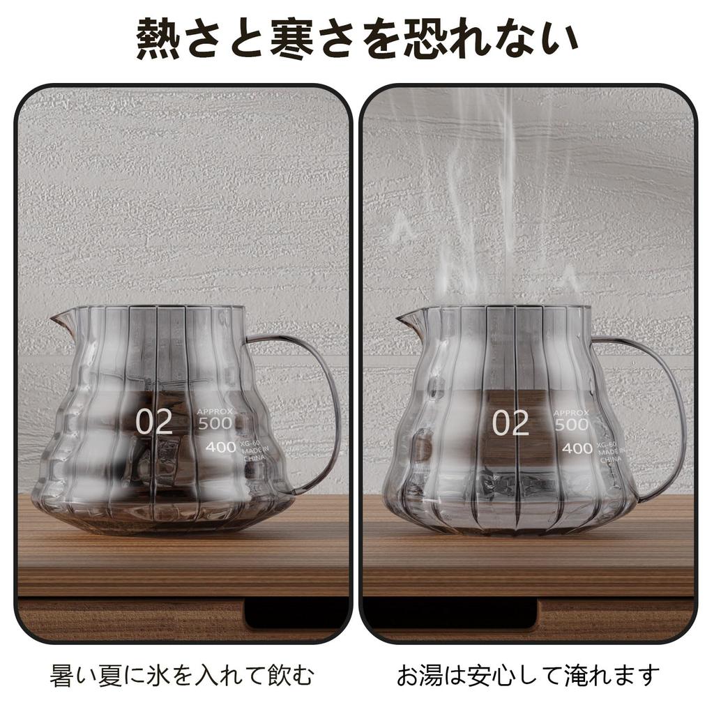 ESTVLB Coffee Server, Heat-Resistant Glass with Wooden Holder, 600ml Capacity with Graduations, Serves 2-4 People, Microwave Safe, with Lid, Hand