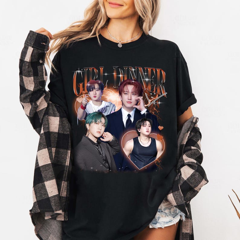 Girl Dinner Changbin Stray Kids T-shirt, Vintage Fans Homage Tee Men Women Hip Hop Streetwear Oversized Tshirt Short Sleeve Casual Clothing
