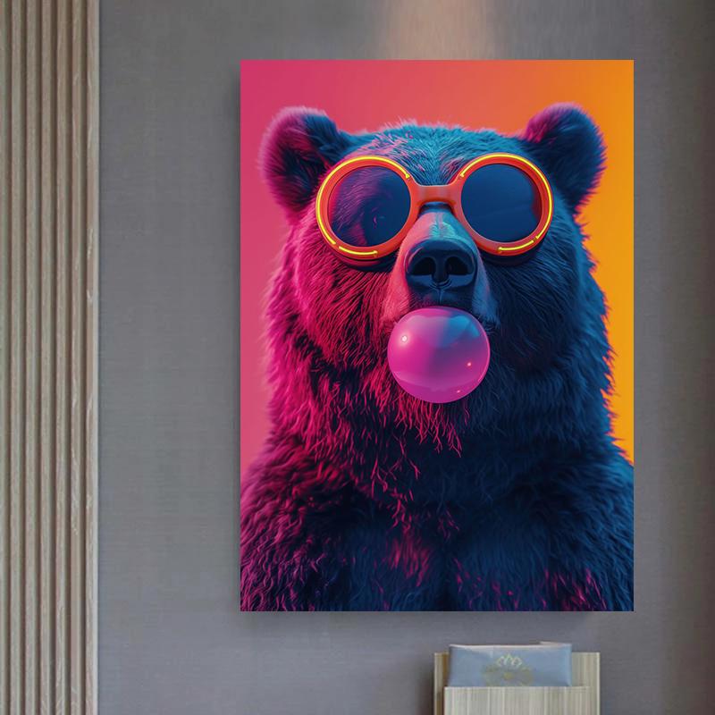 Cat Bear Panda Jaguar Cow Rabbit Tiger Animals Blowing Bubbles Poster Print Wall Art Pictures Canvas Painting Home Decor Gift