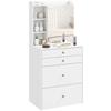 Dressing Table with Mirror and Mobile Storage Stool, Compact Vanity Table with Cabinet, Drawers, Open Shelves, White