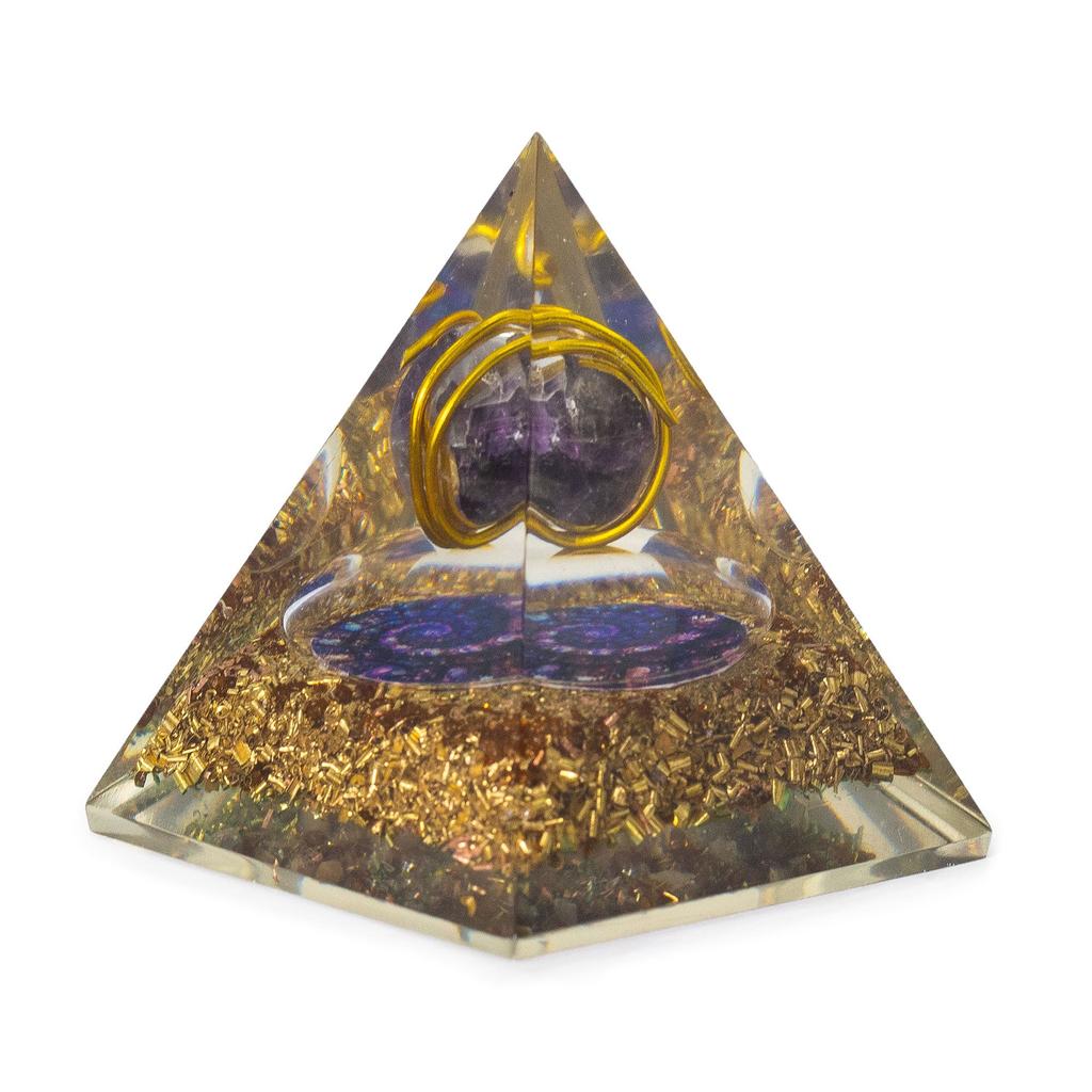 Med Orgonite Pyramids 7x6cm – Wrapped Amethyst – Copper Chips