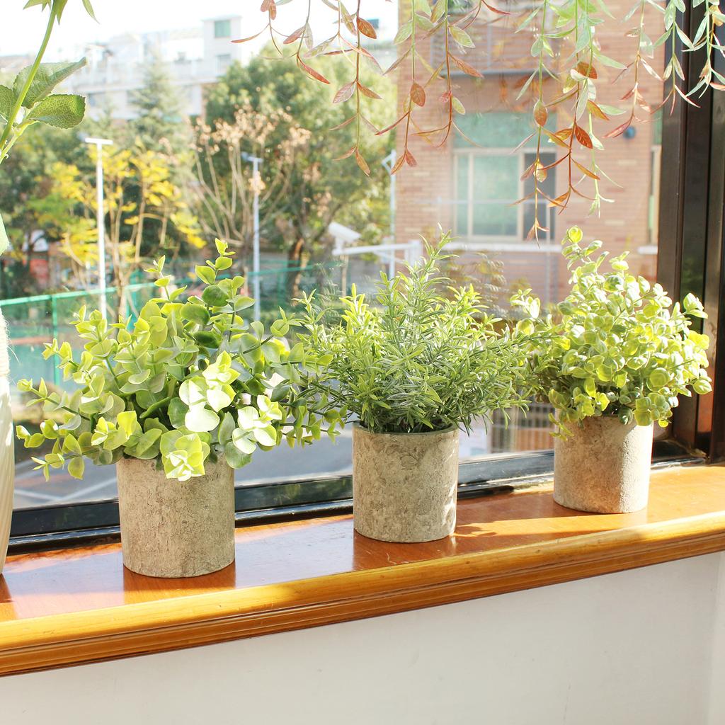 3pcs Potted Artificial Plant Fake Green Grass Leaves Artificial Simulation Plants Sets for Home