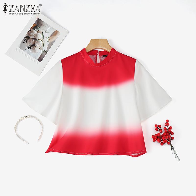 ZANZEA Women Summer Round Neck Casual Half Sleeve Print Blouse