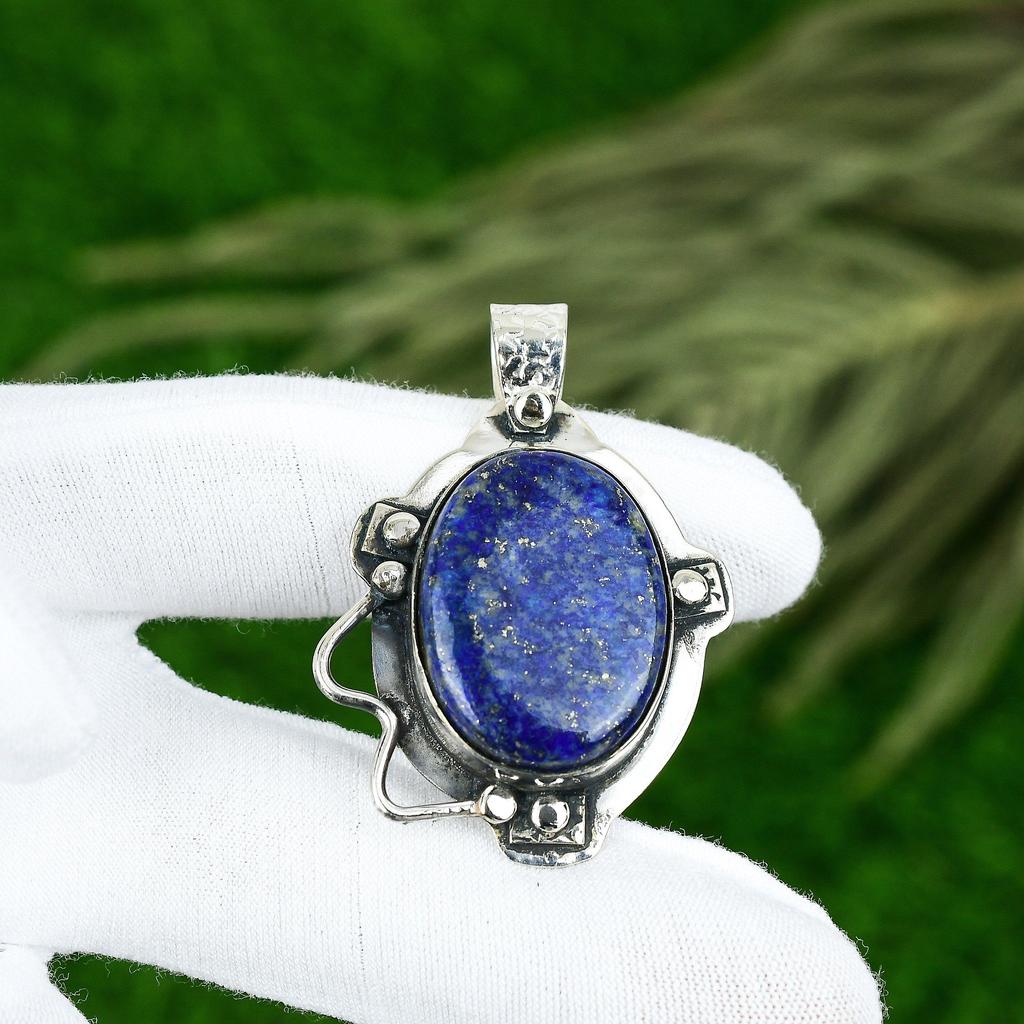 925 Silver Oval Lapis Lazuli Stone Trendy Sister September Bezel Artisan Pendant