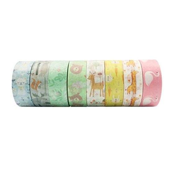 Yubbaex masking tape favorite animals children cute design 15mm width suitable gift wrapping DIY crafts notebook decoration (cute zoo 8 rolls)