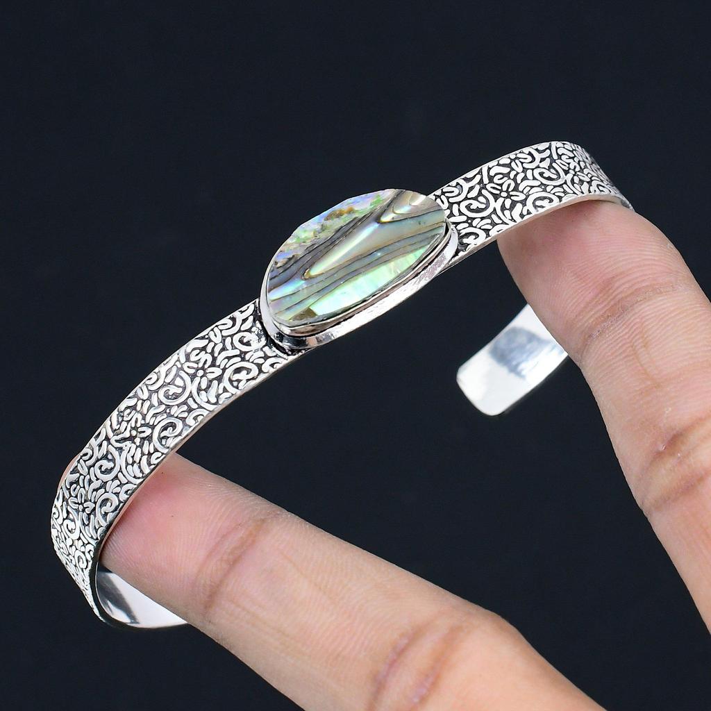 Halloween Sale 925 Silver Abalone Shell Stone Handmade Wedding Bangle Jewelry