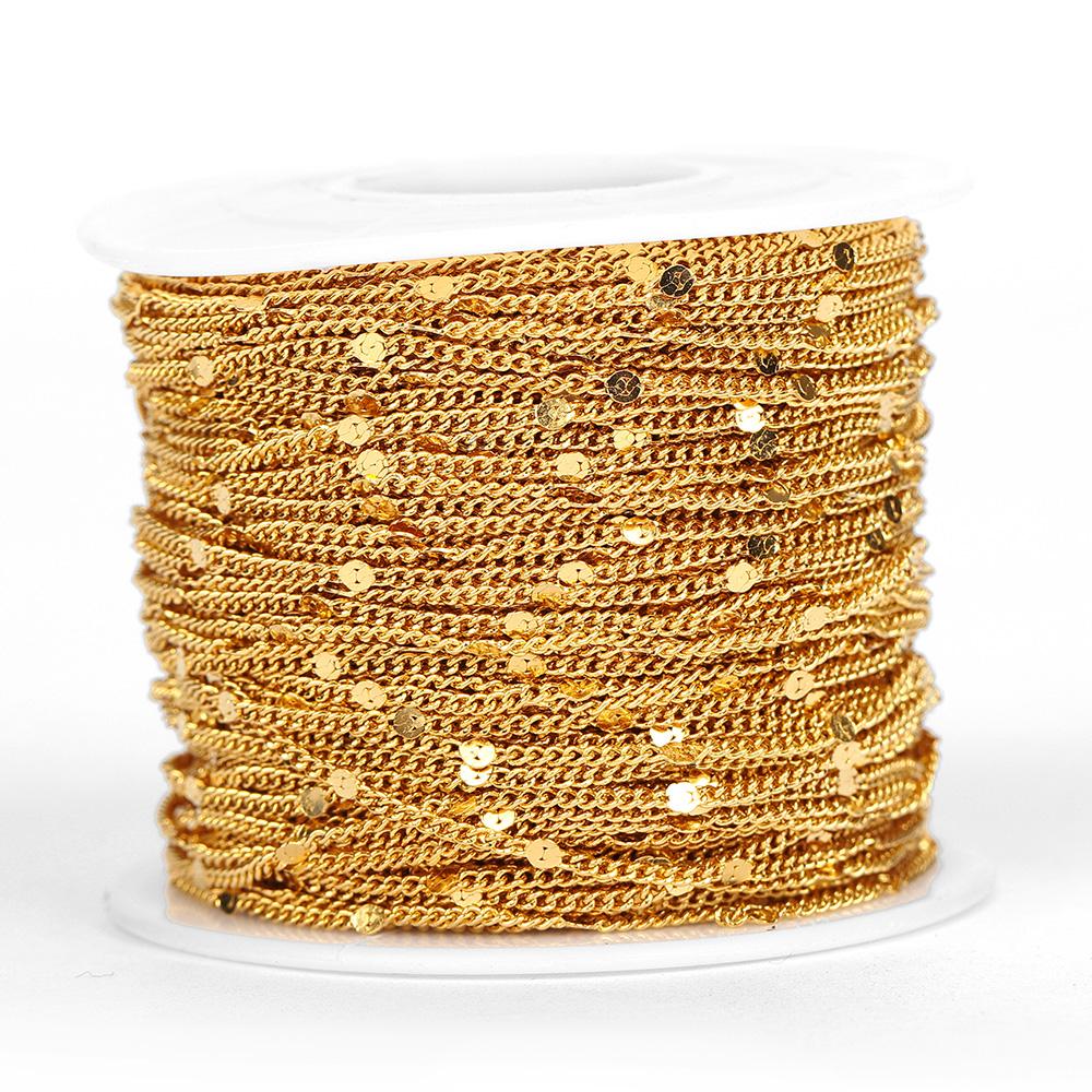 10meters/2meters Stainless Steel Sequins Chain for Jewelry Making Findings DIY Gold Color Bracelets Necklace Chain Accessories