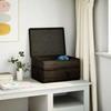 Wooden Box with Lid and Handles Black Solid Pine Wood