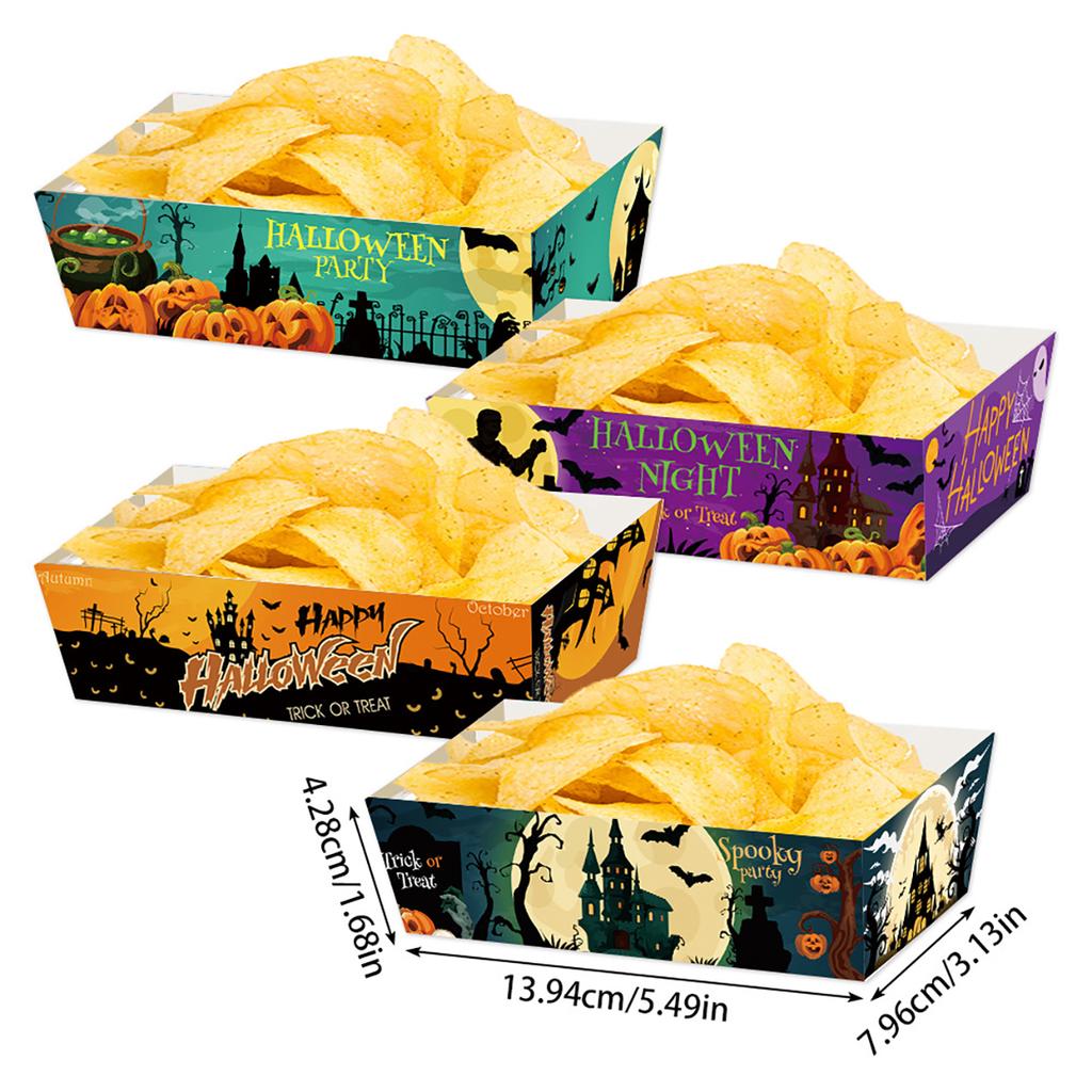 4Pcs Halloween Decoration Food Serving Trays Desktop Popcorn Snacks Potato Chips Food Boxes Halloween Party Supplies