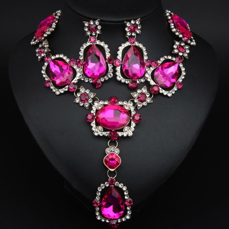 Elegant Crystal Gemstones Necklace And Earrings Set Sparkling Jewelry Set For Formal Occasions Featuring Vintage Designs