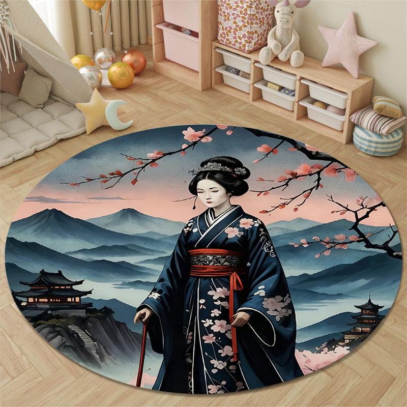 Rustic Round Sun Multicolor Rug Pad, Non-Slip Floor Mat for Dining Room