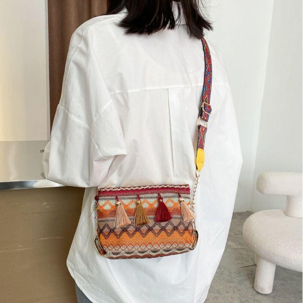 Woven Fringe Shoulder Bag Tassel Bohemian Phone Bag All-match Ethnic Style Crossbody Bags  Travel