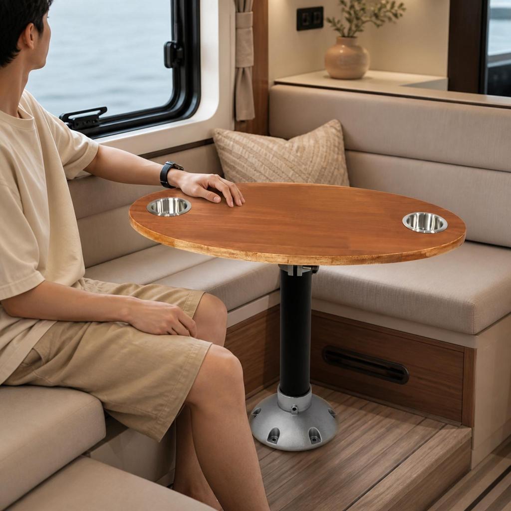 Oval Pedestal Table with Cup Holders Waterproof for Boats, RVs