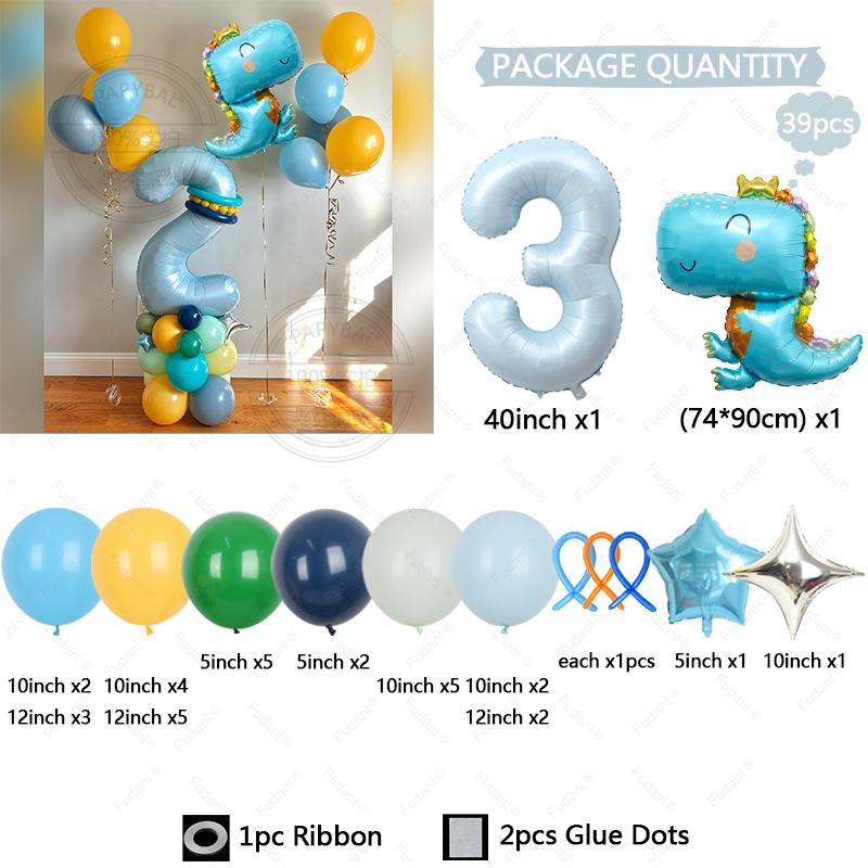 39Pcs Set Cartoon Cute Dinosaur Foil Balloons Macaron Colored Latex Ball 1-9 Year Girls Kids Dinosaur Themed Birthday Party Deco