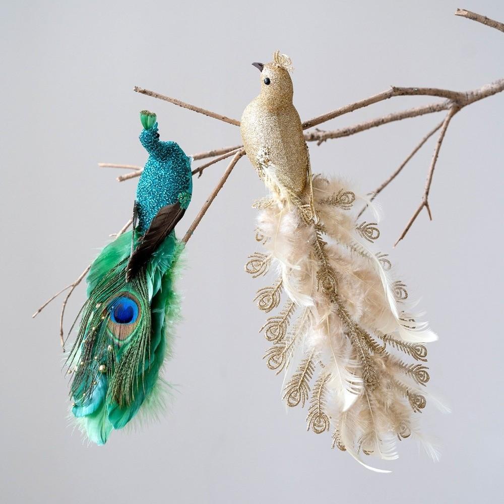 Glitzernde Weihnachten Pfauenschmuck Realistische Handgemachte Künstliche Pfauenfeder Simulation Vogel Weihnachtsbaumdekoration