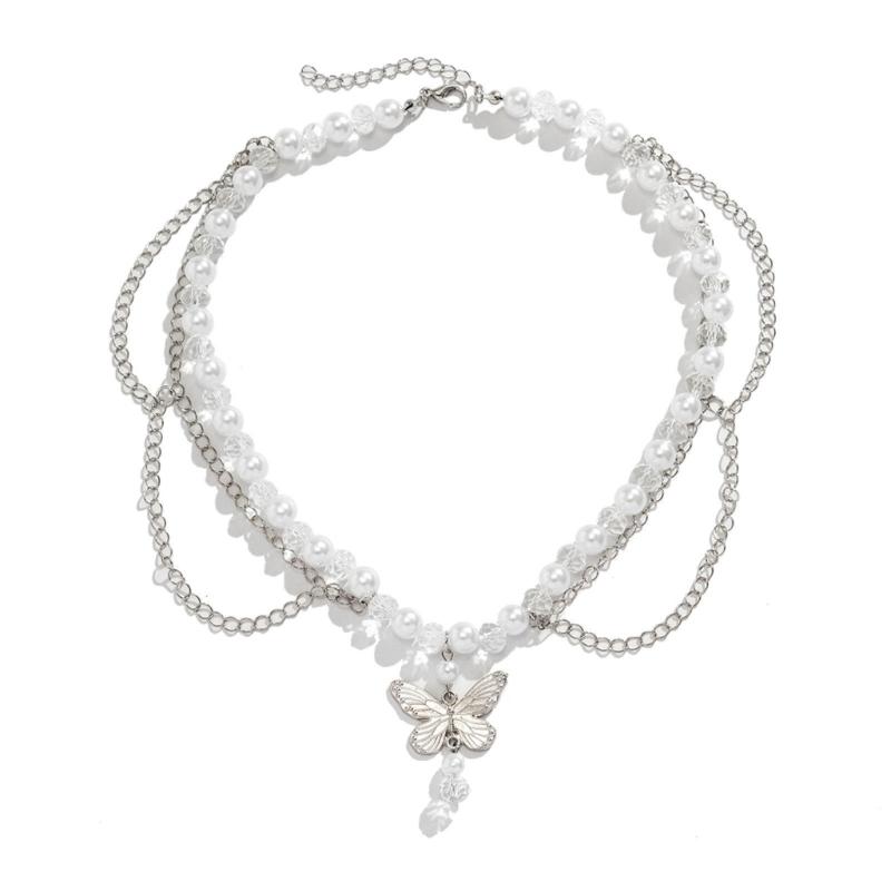 Strawberry Necklace Imitation Pearl Choker Bohemia Layer Crystal Clavicle Chain Delicate Sweet Necklace for Women Girl