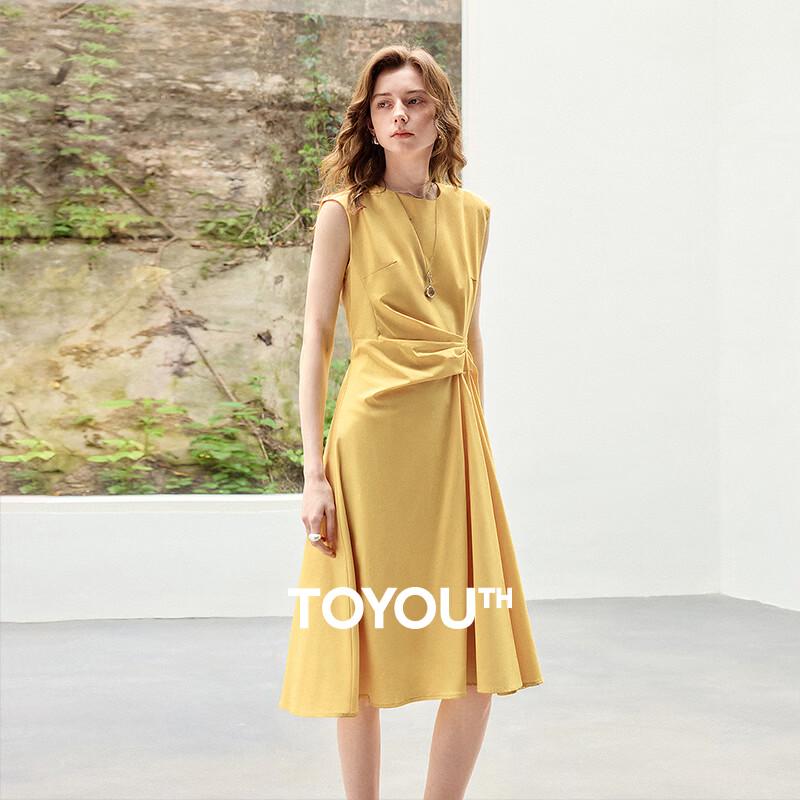 Chuyu Women s Sleeveless Pure Cotton Pleated Midi Dress S
