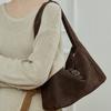 Korean Style Handheld Bucket Bag for Women, New Vintage Style Suede Leather Underarm Tote Bag