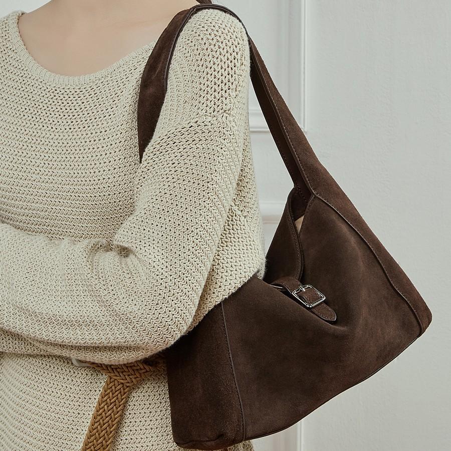 Korean Style Handheld Bucket Bag for Women, New Vintage Style Suede Leather Underarm Tote Bag