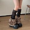 Winter Warm Ruffled Flared Leg Sleeve Leopard Print Tiered Piled Calf Socks Ruched Leg Warmer