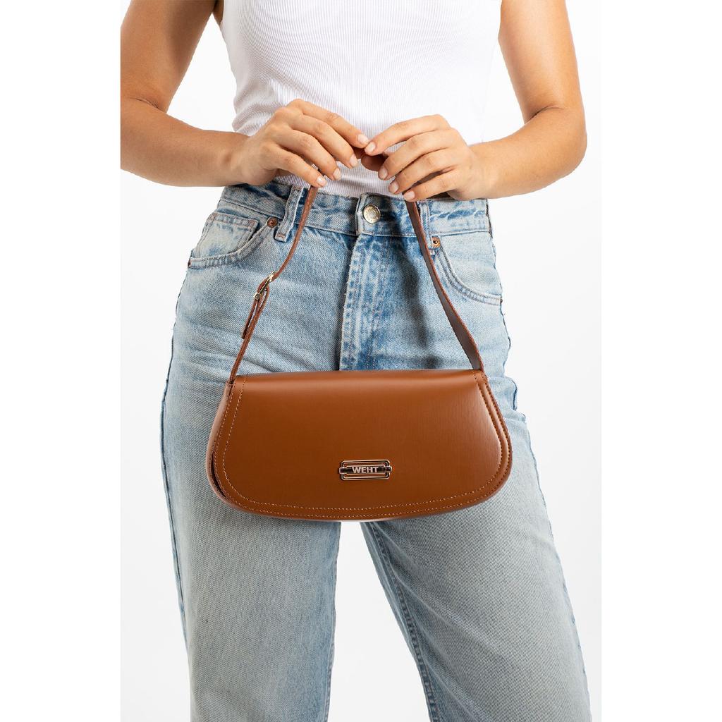 Women's Baguette Lined Snap Closure Handbag And Shoulder Bag