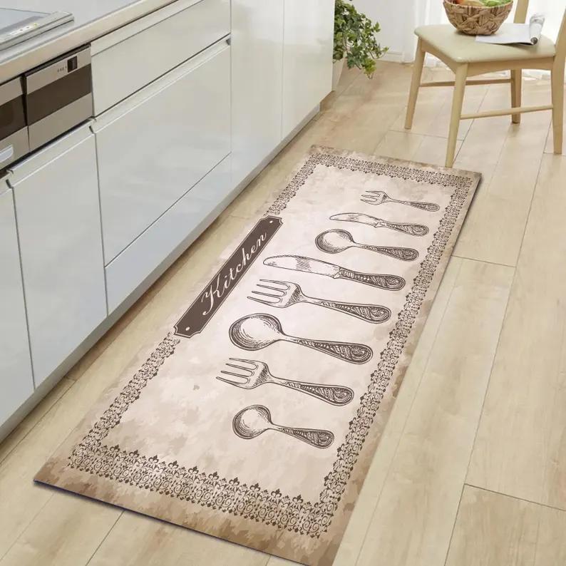 Kuchyňský kreslený zvířecí koberec podložka rohožka - Vzor příborů bytová dekorace s designem lásky k kuchyni ložnicové koberce do obývacího pokoje