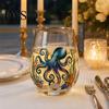 Ocean Turtle Pattern Cup Hand Painted Glass Tumbler, Egg Shaped with Gold Rim, Clear Lead-Free Safe Drinking Glassware Mug for Tea Coffee Wine