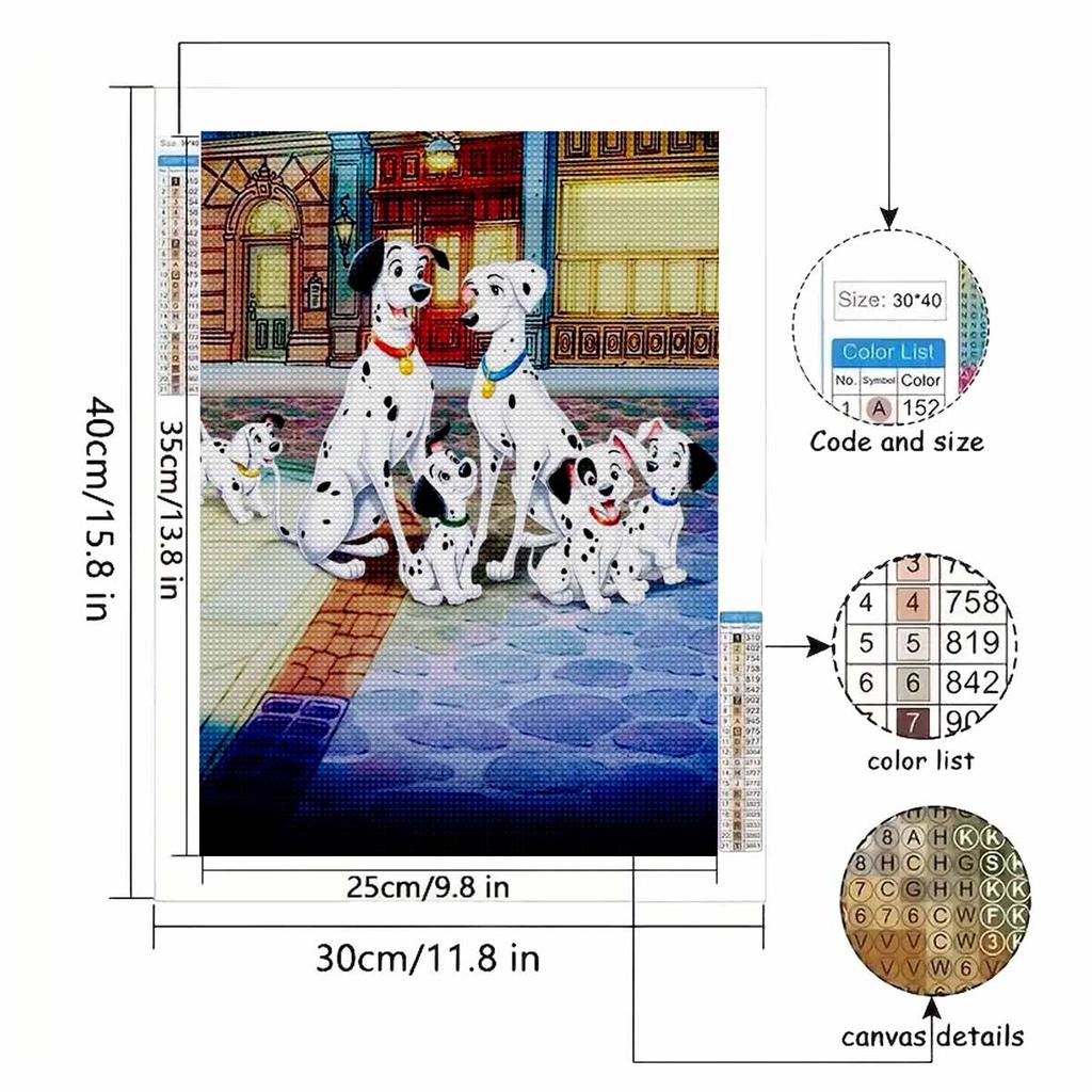5D DIY Diamond Art Painting Kits for Adults, The Puppy Family On The Street Full Round Crystal Diamond Kits for Beginner for Home Wall Decorate
