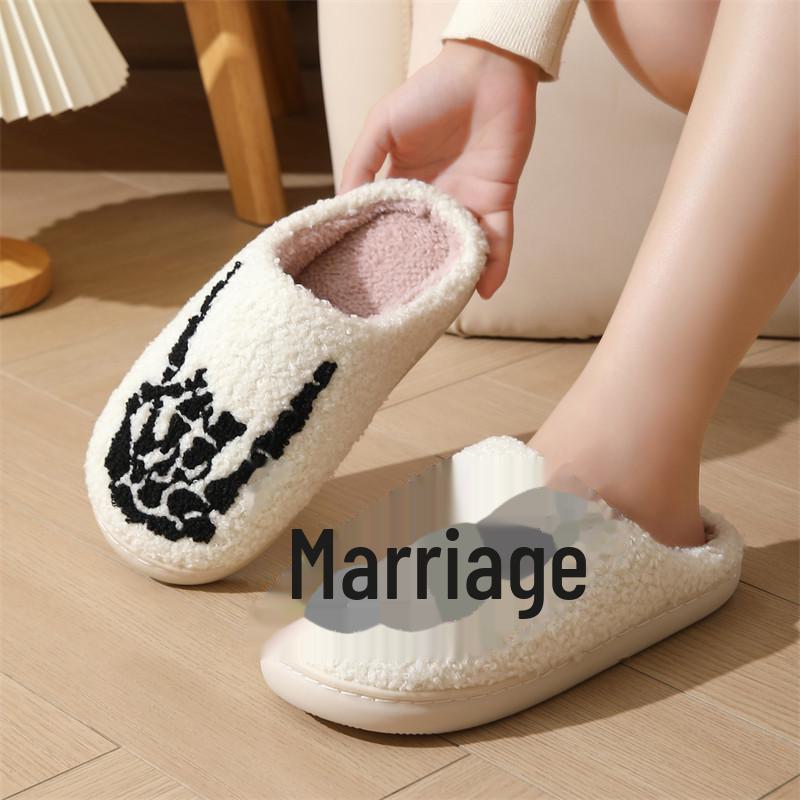Skull Finger Cotton Winter Non-Slip Indoor Slippers - Warm Halloween Design for Men & Women