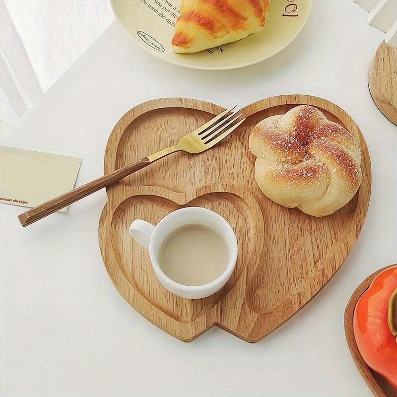1PC Wood Double Heart Shape Snack Fruit Dry Fruit Plate Handmade Sushi Tea Tray Candy Dessert Tray Home Decor