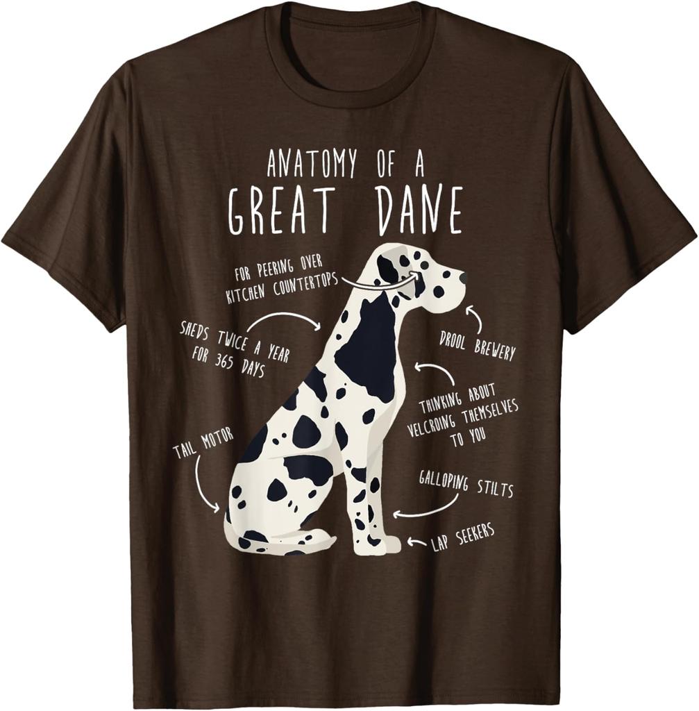 Anatomy of a Great Dane Funny Dog Mom Dad Harlequin Graphic Tee Cotton Casual O-Neck T-Shirt