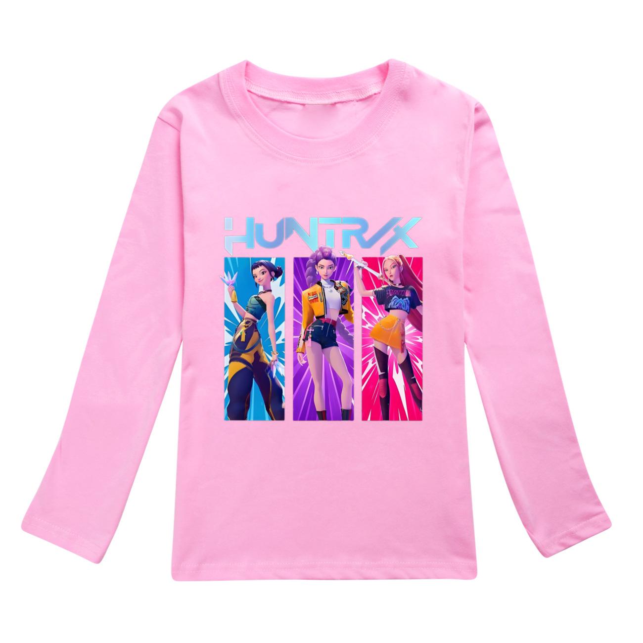 Magliette a maniche lunghe K Pop Demon Hunters Rumi Mira Zoey Autunno Abbigliamento per bambini Carino Stampa Top Regalo Magliette unisex per bambini e bambine 140 rosa