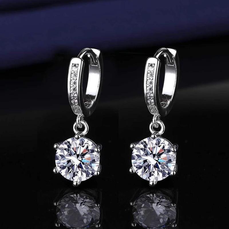 Aishang Tassel Imitation Zircon Six-Claw Two-Carat Earrings Femininity Ear Buckle Earrings