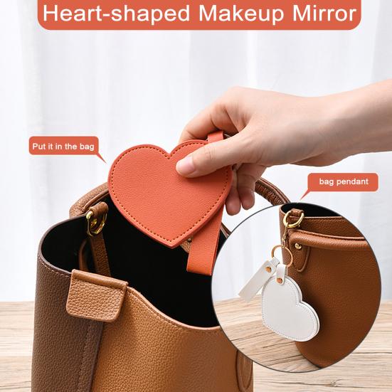 

Love Heart Shape Makeup Mirror Waterproof Faux Leather Vanity Mirror Keychain Portable Travel Women Handheld Cosmetic Mirror Bag Pendant