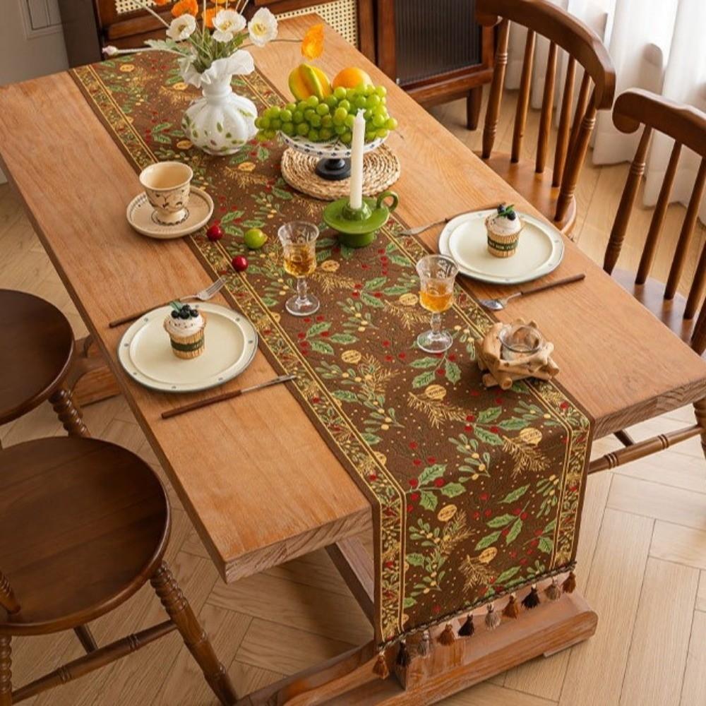 Gradient Tassel Christmas Table Runner Fringed Table Cabinet Cover Cloth Tablecloth  Kitchen