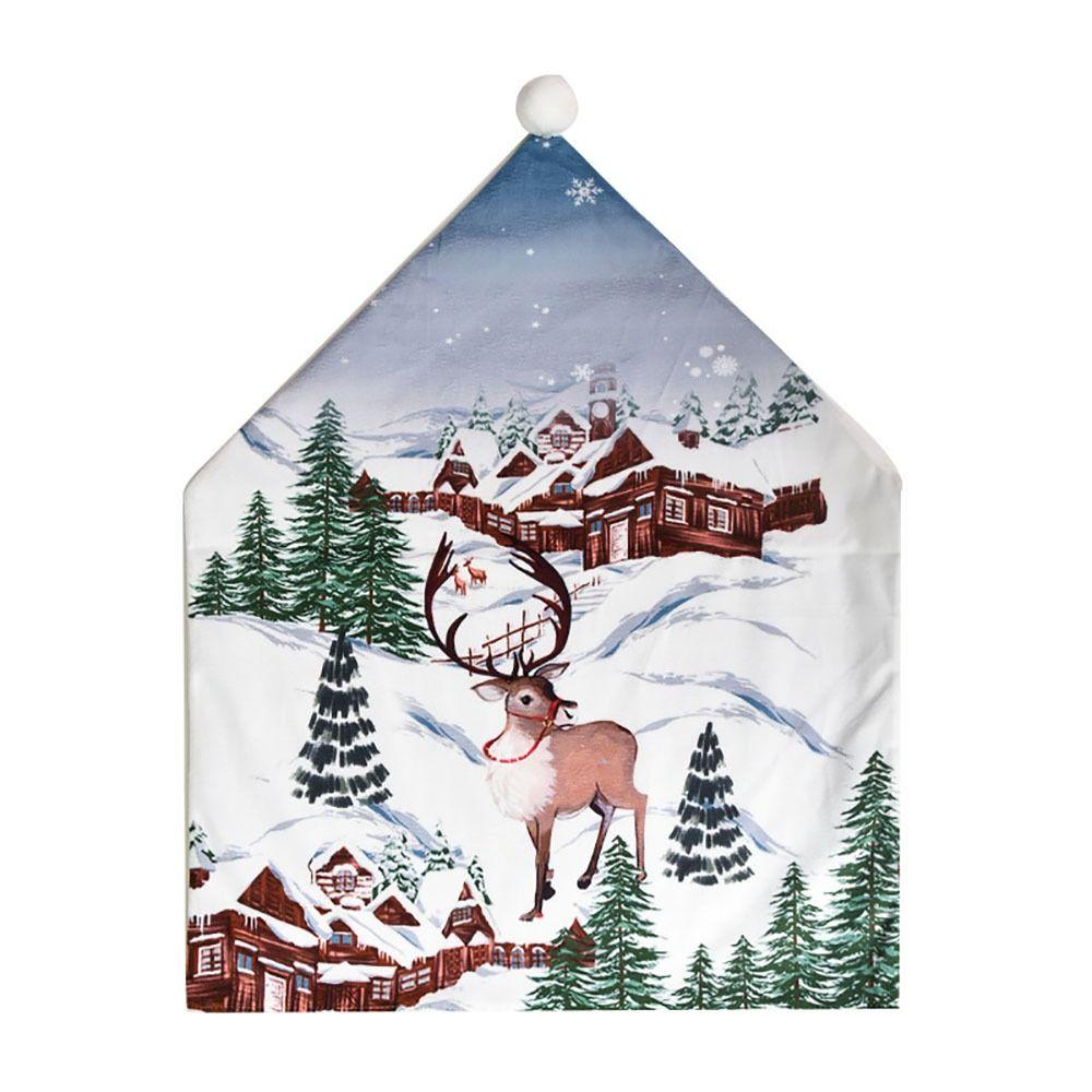 

Cartoon Snowflakes Christmas Decorations Kitchen Santa Claus Hat Dining Table Home Decoration Christmas Chair Covers