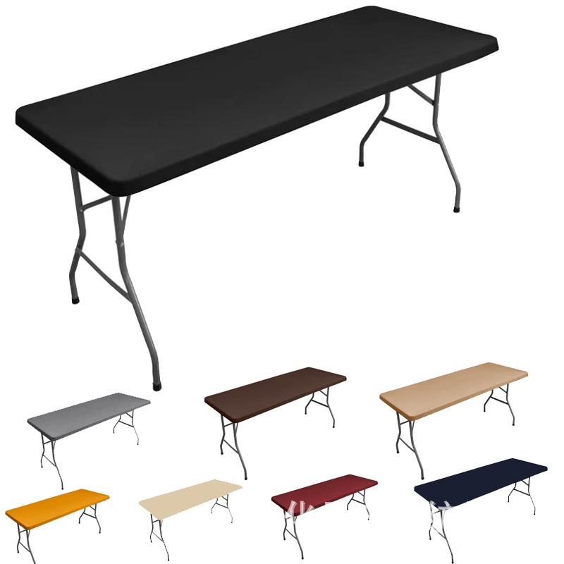 Washable Elastic Rectangle Table Cover, Waterproof Polyester Fit 6-Foot Folding Tables, Outdoor Picnic Camping Table Protector