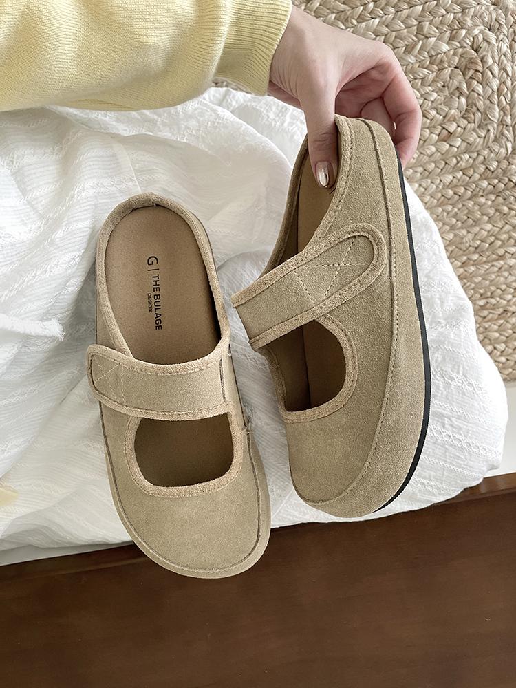Fashion Women Clogs Cow Suede Leather Mules Slippers Lady Spring Summer Slip on Flats Female Beige Low-heeled Comfort New Girls Clogs