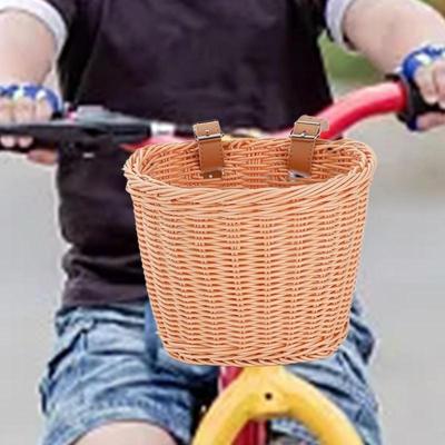 Cestino per bicicletta in rattan intrecciato, cestino anteriore per manubrio, cestino per bicicletta impermeabile rimovibile, borsa portabici per bambini