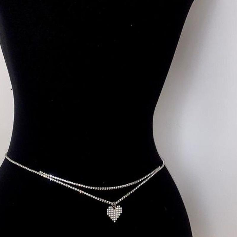 Multi-Layer Love Waist Chain Fashionable Water Drop Rhinestone Body Chain Accessories Chain Chain Decoration Multi-Circle Waist Belt